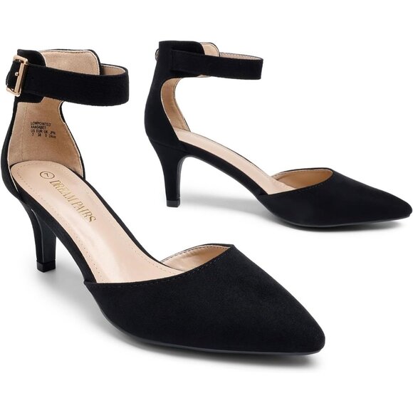 Dream Pairs Women's Black Suede Faux Suede pointed Toe Kitten Heels Pumps Shoes - Picture 3 of 7